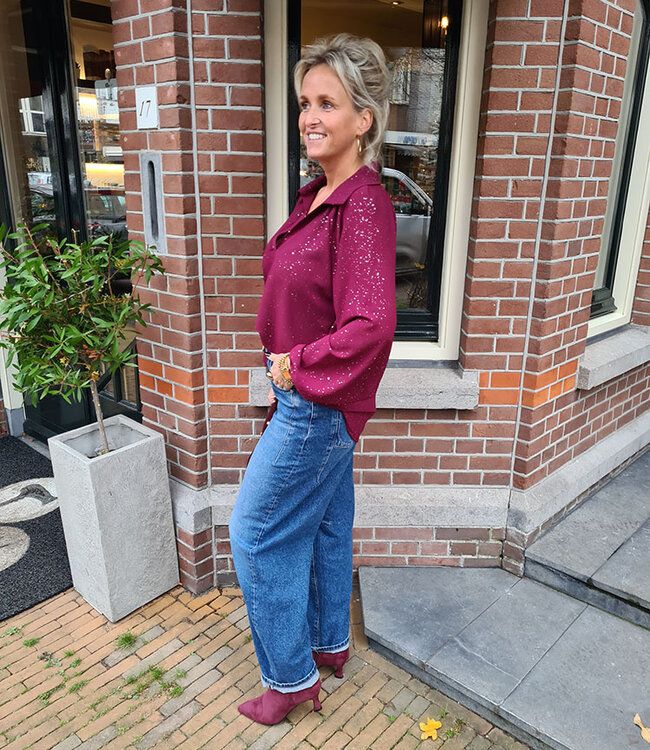 Oversized Blouse Vhals/Kraag Shimmer Bordeaux