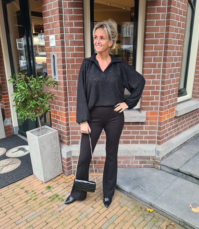 Oversized Blouse Vhals/Kraag Shimmer Zwart