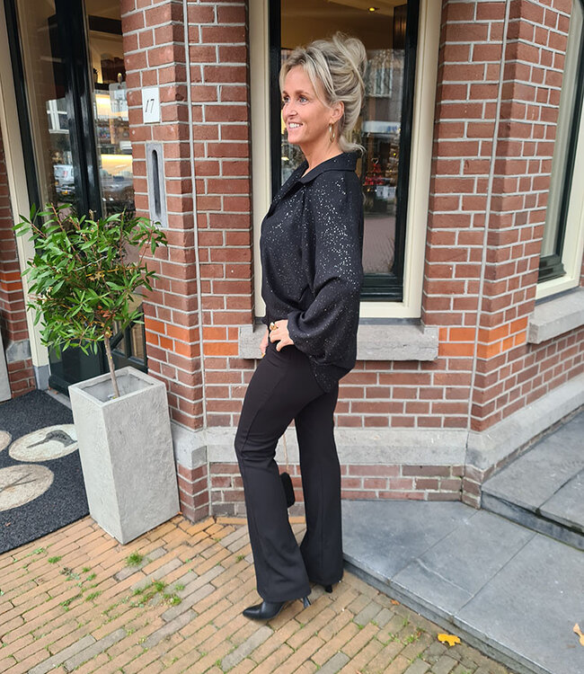 Oversized Blouse Vhals/Kraag Shimmer Zwart