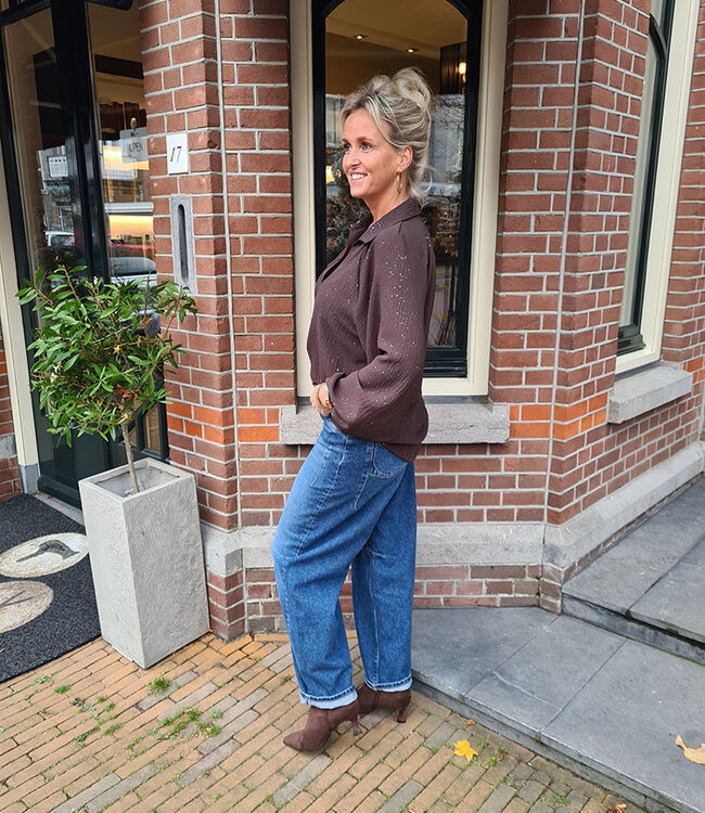 Oversized Blouse Vhals/Kraag Shimmer Bruin