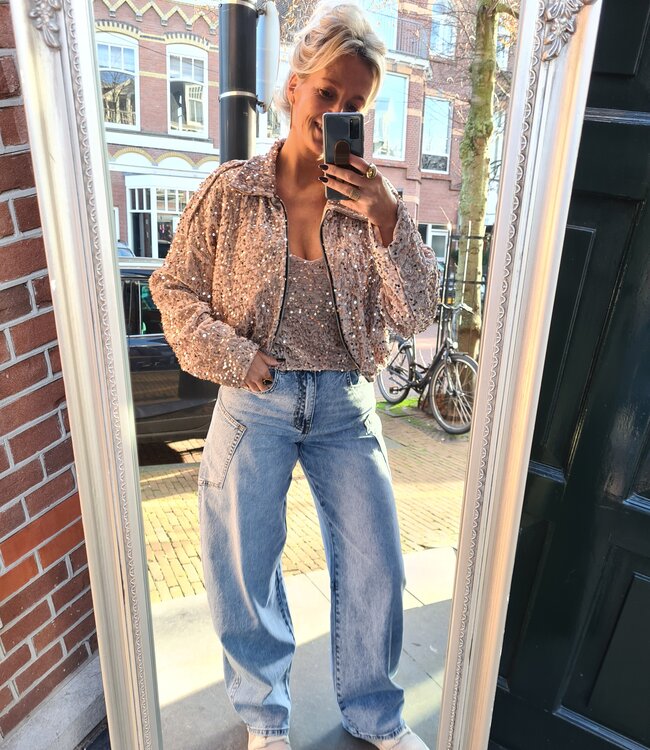 Sequin/Velvet Bomber Jack Crème/taupe