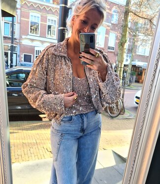 Sequin/Velvet Bomber Jack Crème/taupe