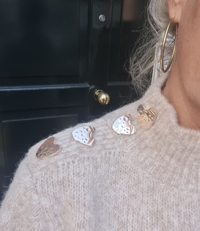 Knit Trui Opstaande Kraag Hartjes Gold/Crème