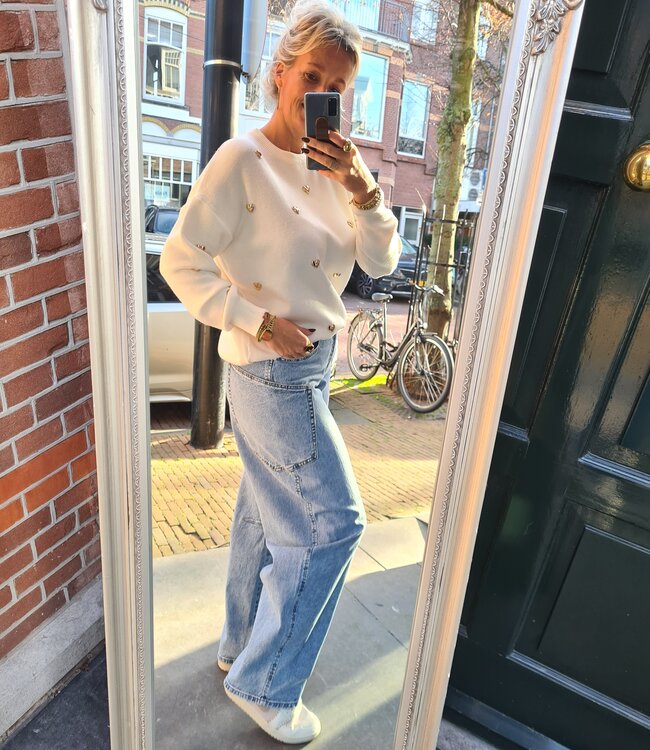 Knit Trui Gouden Hartjes Crème