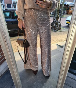 Sequin Velvet Pantalon Crème/Taupe