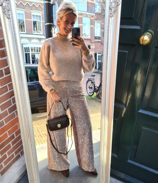 Sequin Velvet Pantalon Crème/Taupe