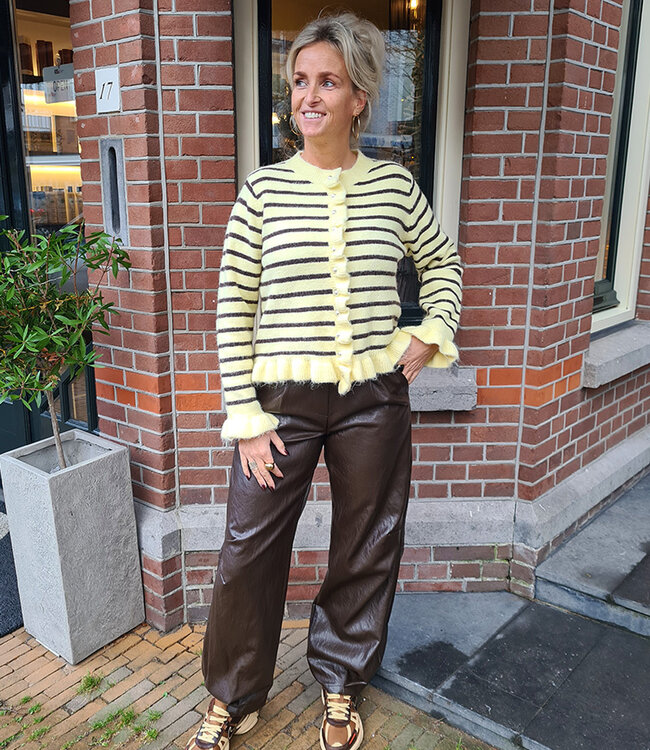 Knit Ruffle Vestje Streep Zachtgeel