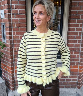 Knit Ruffle Vestje Streep Zachtgeel