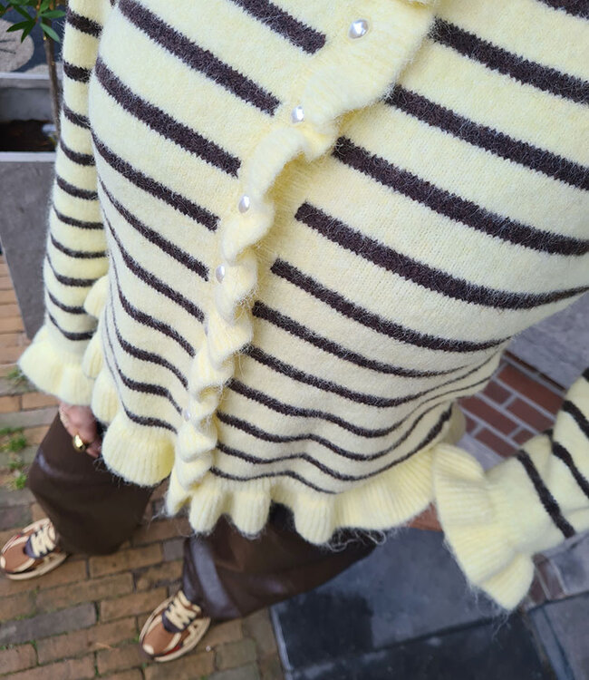 Knit Ruffle Vestje Streep Zachtgeel