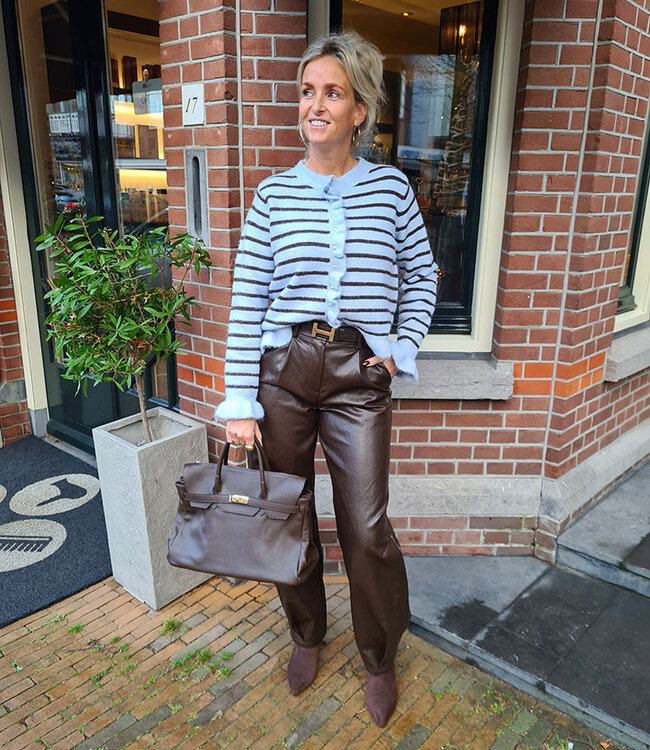 Knit Ruffle Vestje Streep Lichtblauw