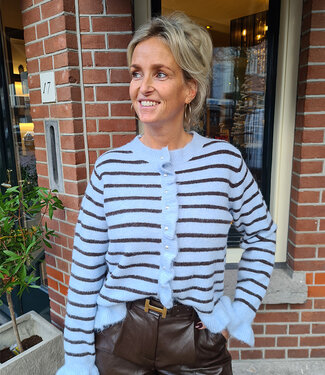 Knit Ruffle Vestje Streep Lichtblauw
