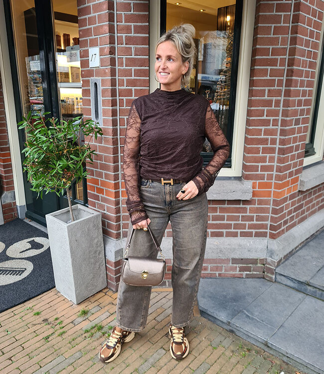 Lace Longsleeve met Ondertop Donkerbruin