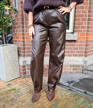 Lederlook Barrel Broek Donkerbruin