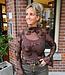 Longsleeve Mesh met Borduursels Donkerbruin