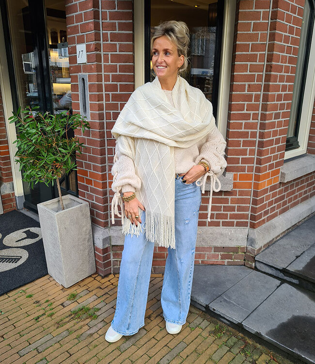 Shawl Crème Shimmer Franje/Ruit