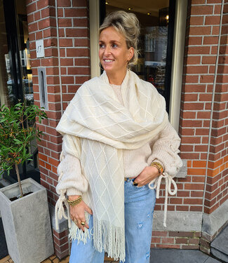 Shawl Crème Shimmer Franje/Ruit