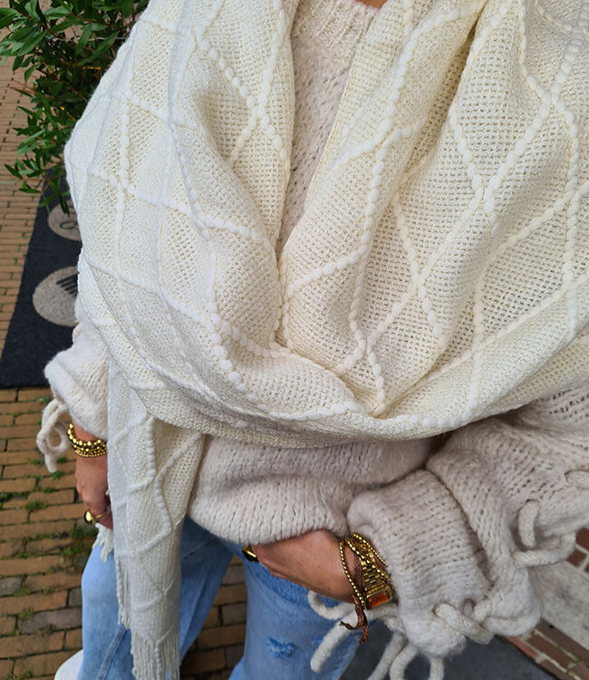 Shawl Crème Shimmer Franje/Ruit