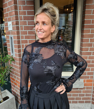 Longsleeve Mesh met Borduursels Zwart