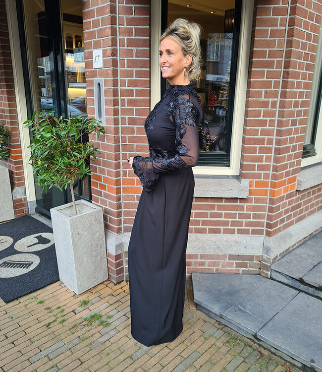 Longsleeve Mesh met Borduursels Zwart