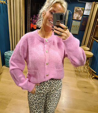 Azzurro Knit Vestje Hartjes Knopen Roze