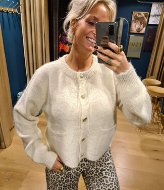 Azzurro Knit Vestje Hartjes Knopen Beige