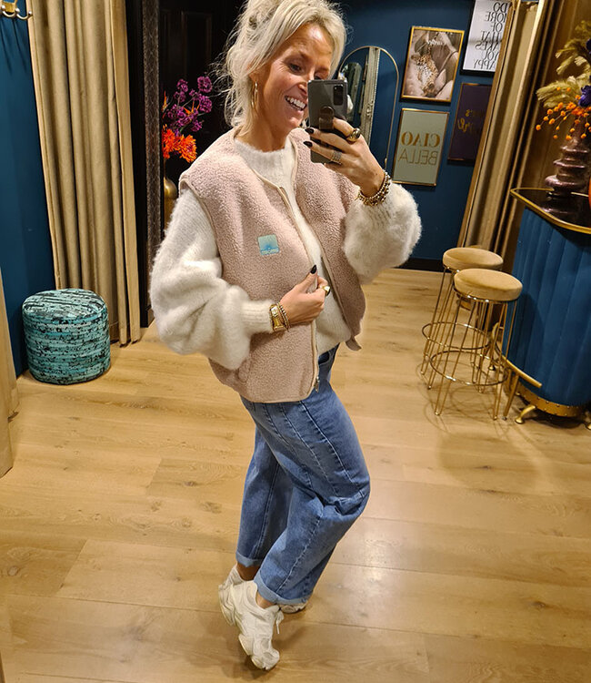 Reversible Teddy Gilet Azzurro Beige