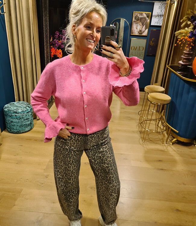 Vestje Parelknoopjes Uitlopende mouw Roze