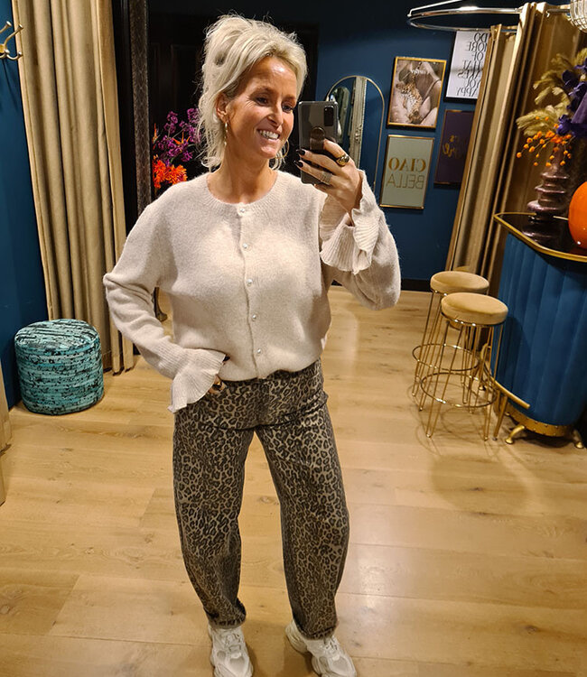 Vestje Parelknoopjes Uitlopende mouw Creme