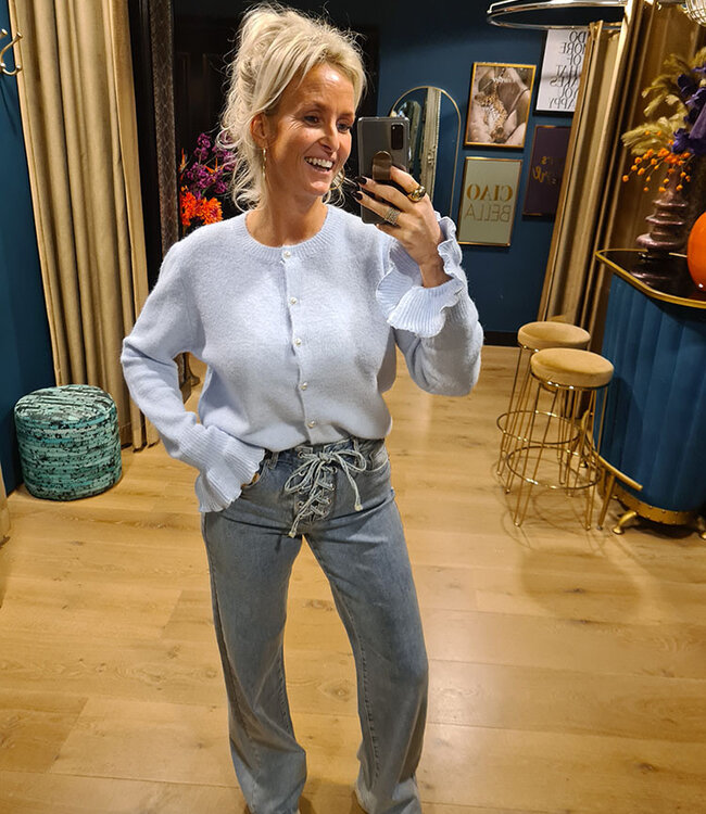 Vestje Parelknoopjes Uitlopende mouw Lichtblauw