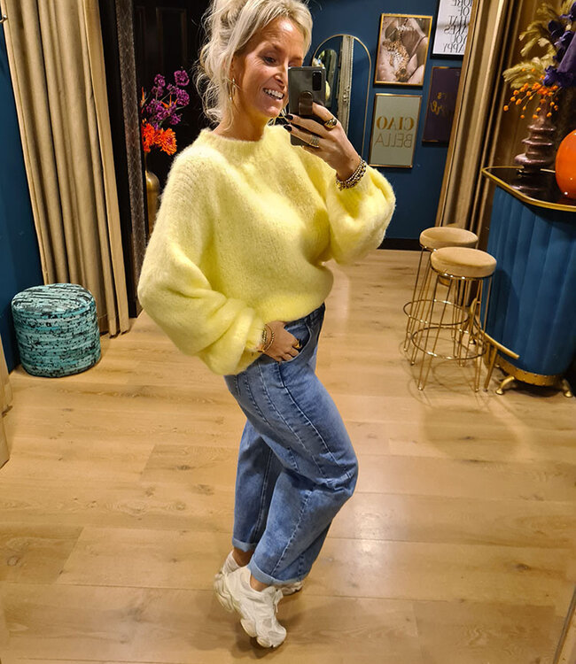 Ambika Fluffy Knit Trui Geel