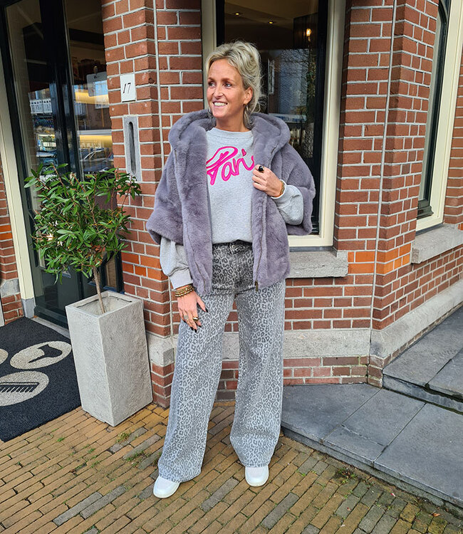 Faux Fur Bodywarmer met Capuchon Grijs