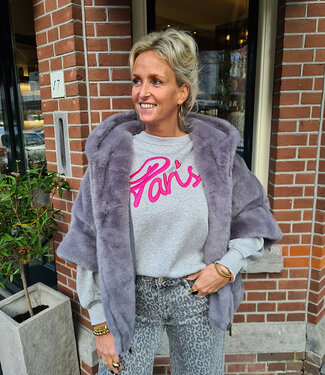 Faux Fur Bodywarmer met Capuchon Grijs