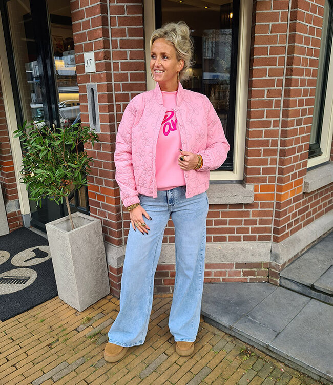Azzurro Gewatteerd Jacket Flower Roze