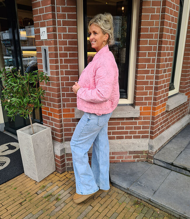 Azzurro Gewatteerd Jacket Flower Roze
