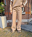 Azzurro Lederlook Broek Stretch Band Camel