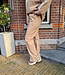 Azzurro Lederlook Broek Stretch Band Camel