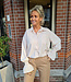 Azzurro Ruiten Blouse Gesmokte Mouw Beige