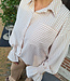 Azzurro Ruiten Blouse Gesmokte Mouw Beige