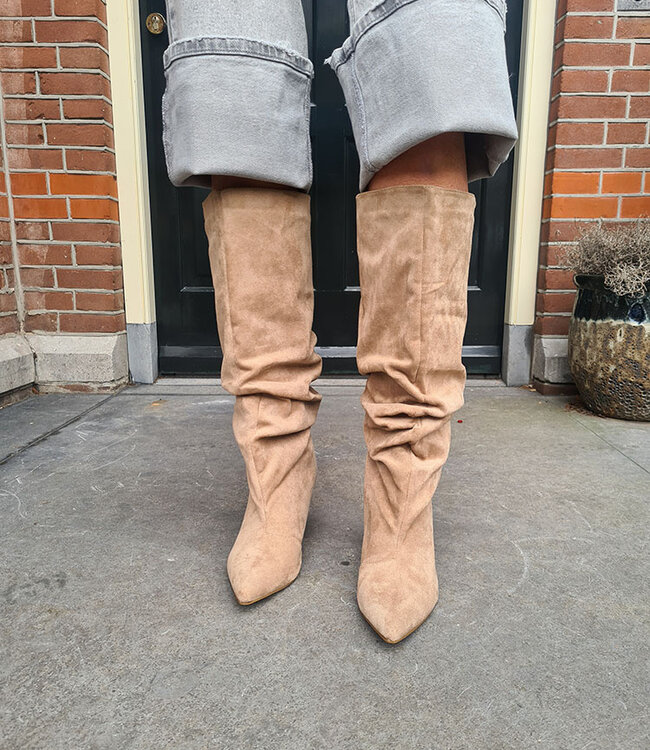 Hoge Suede Laarzen Hakje Taupe
