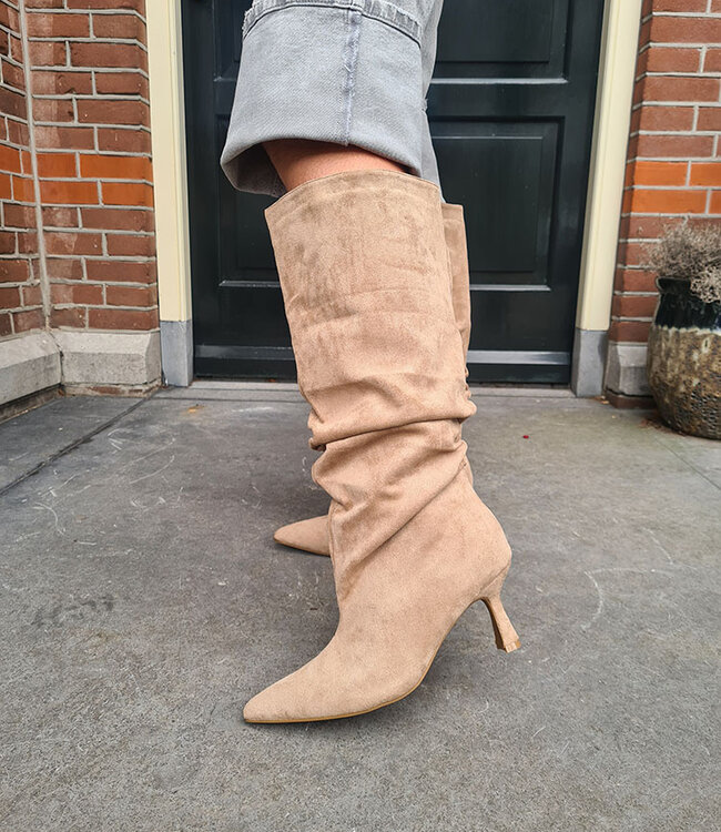 Hoge Suede Laarzen Hakje Taupe