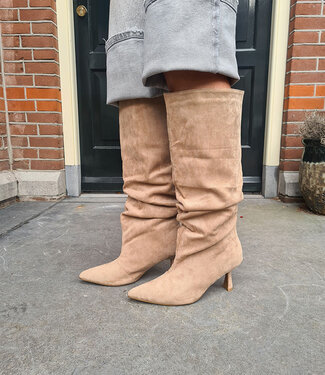 Hoge Suede Laarzen Hakje Taupe
