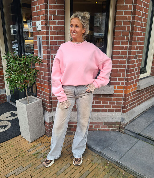Oversized Sweater met Fleece Bisou ROZE/Beige