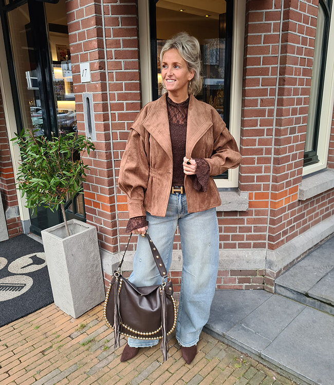 Suedelook Jacket Getailleerd Camel