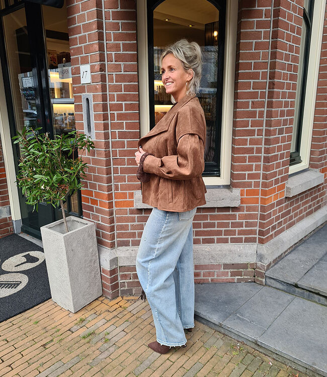 Suedelook Jacket Getailleerd Camel