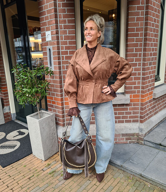Suedelook Jacket Getailleerd Camel