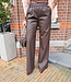 Azzurro Lederlook Broek Stretch Band Donkerbruin