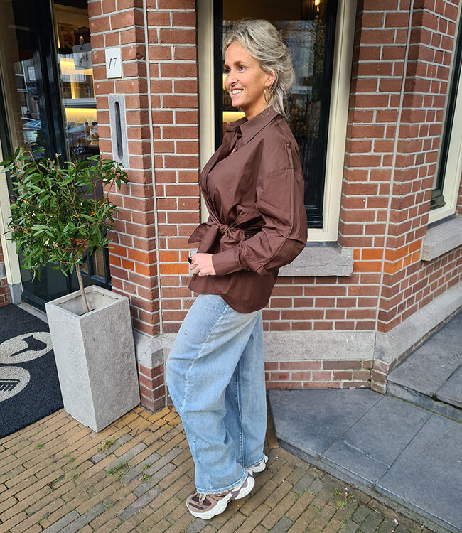 Luxe Blouse Overslag Getailleerd Donkerbruin