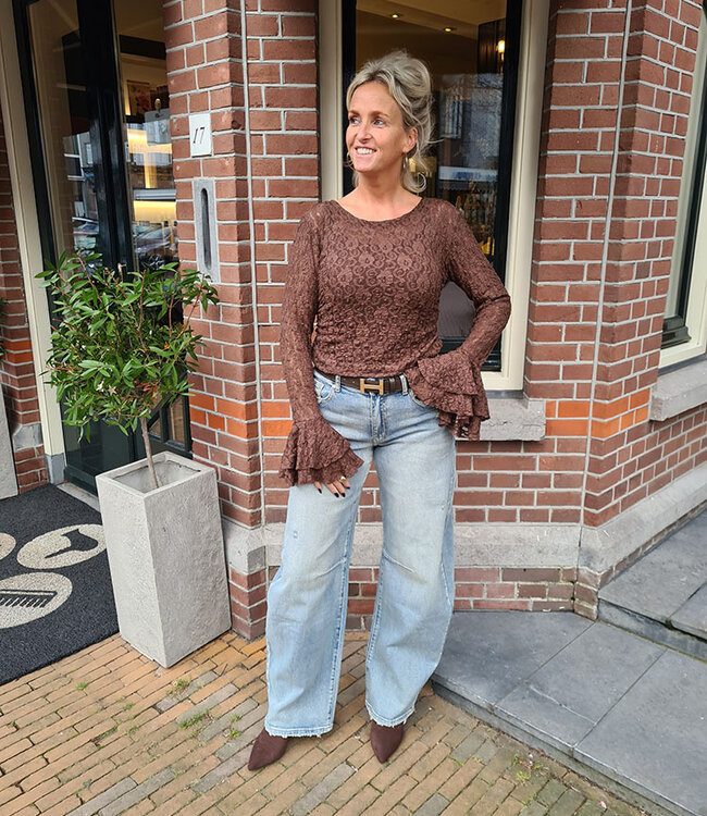 Lace Longsleeve Uitlopende Mouw Donkerbruin