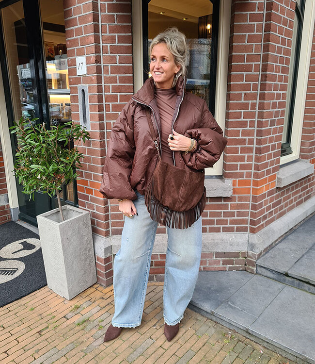 Vromy Suede Franje Tas Donkerbruin