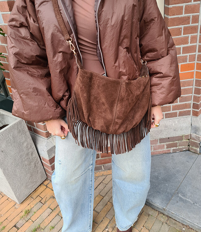 Vromy Suede Franje Tas Donkerbruin